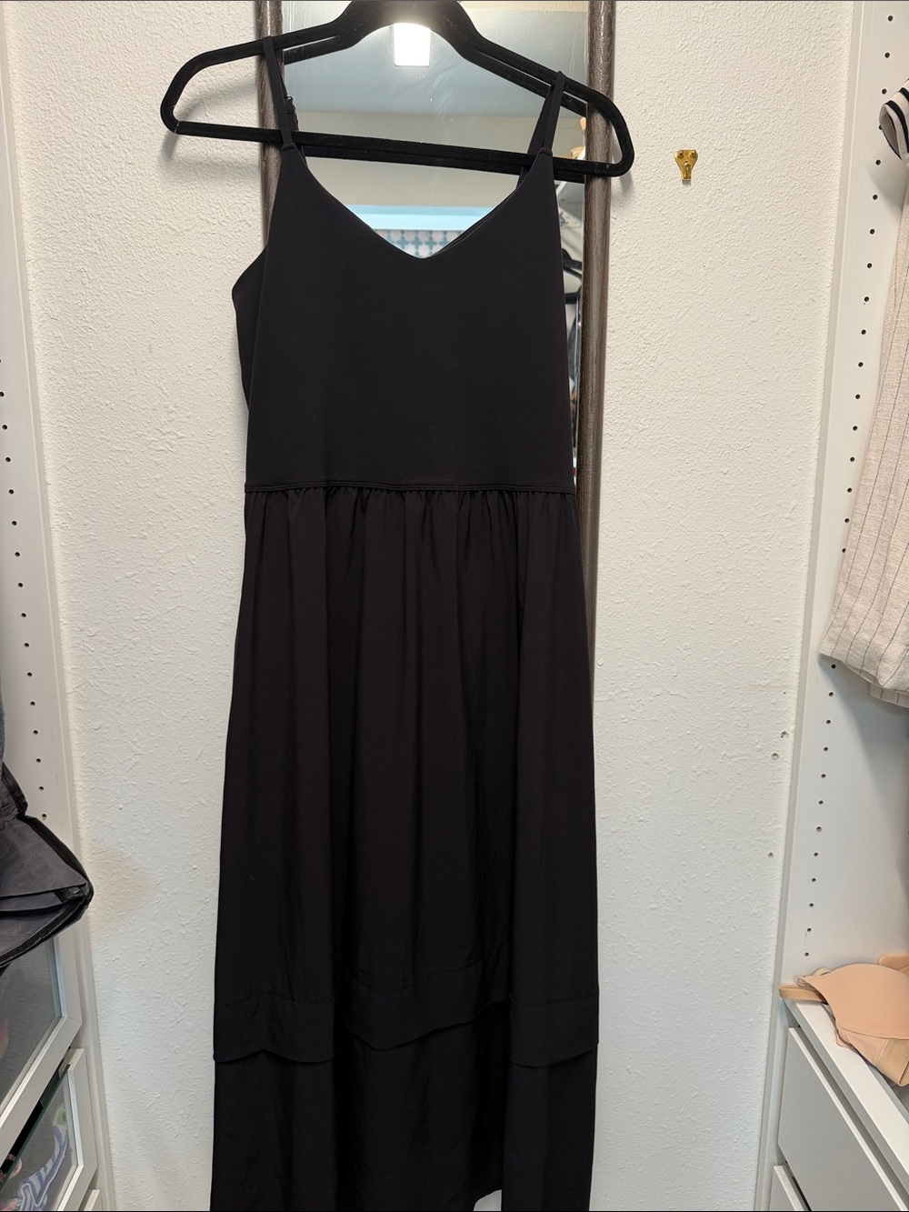 Athleta Black Sleeveless Midi Dress with V-Neck